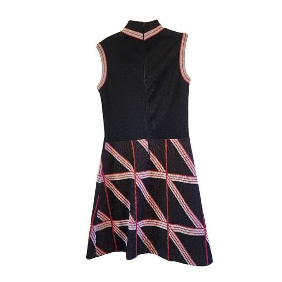 Vintage Monsanto NWT  mock turtleneck shimmer skater dress silver black and red - Picture 2 of 9